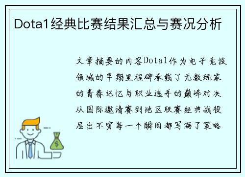 Dota1经典比赛结果汇总与赛况分析