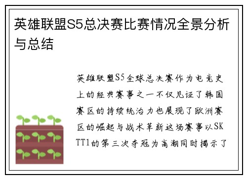 英雄联盟S5总决赛比赛情况全景分析与总结